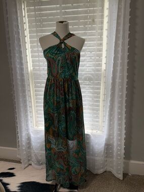 Maurices Strapless Paisley Dress in Green and Red